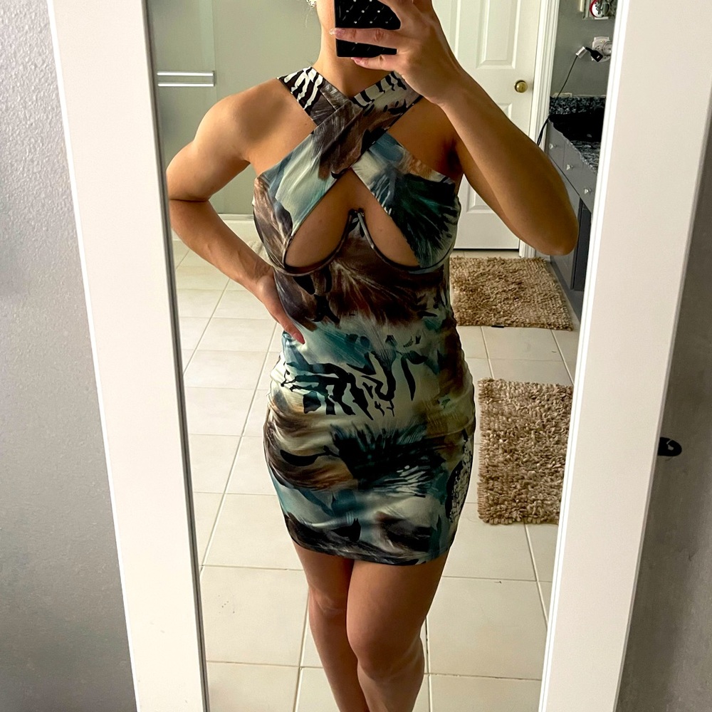 Sexy peek a boo animal print dress